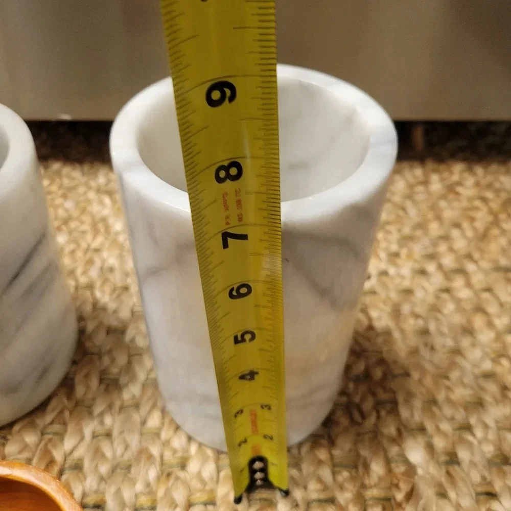 Genuine Marble Utensil Holder Crock Kitchen Modern Organic White Gray